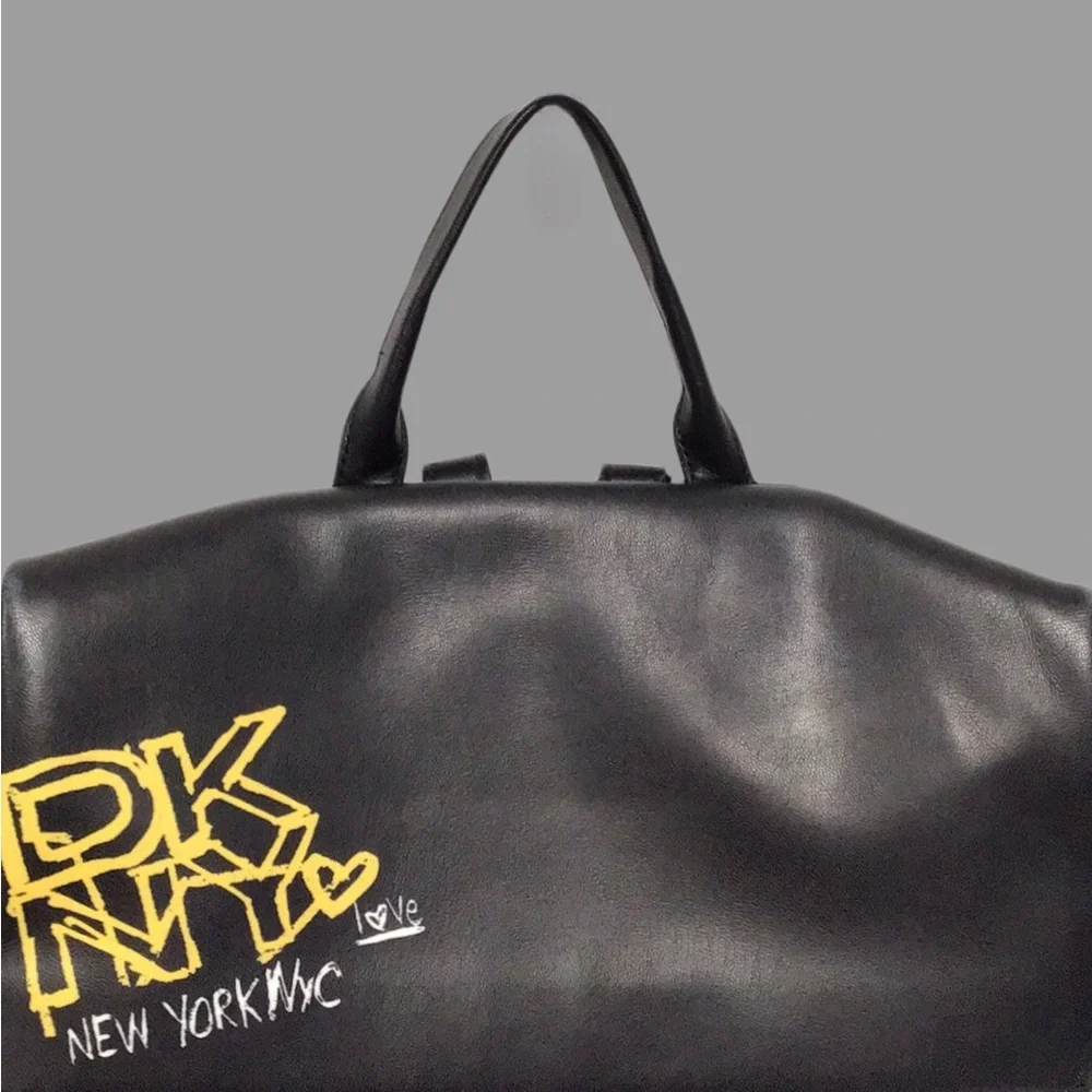 DKNY Tilly Graffiti Fold-Over Backpack, Faux Leather, Graffiti Logo Print, Black - Picture 5 of 12